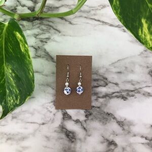 Handmade vintage inspired floral porcelain chinoiserie dangle earrings